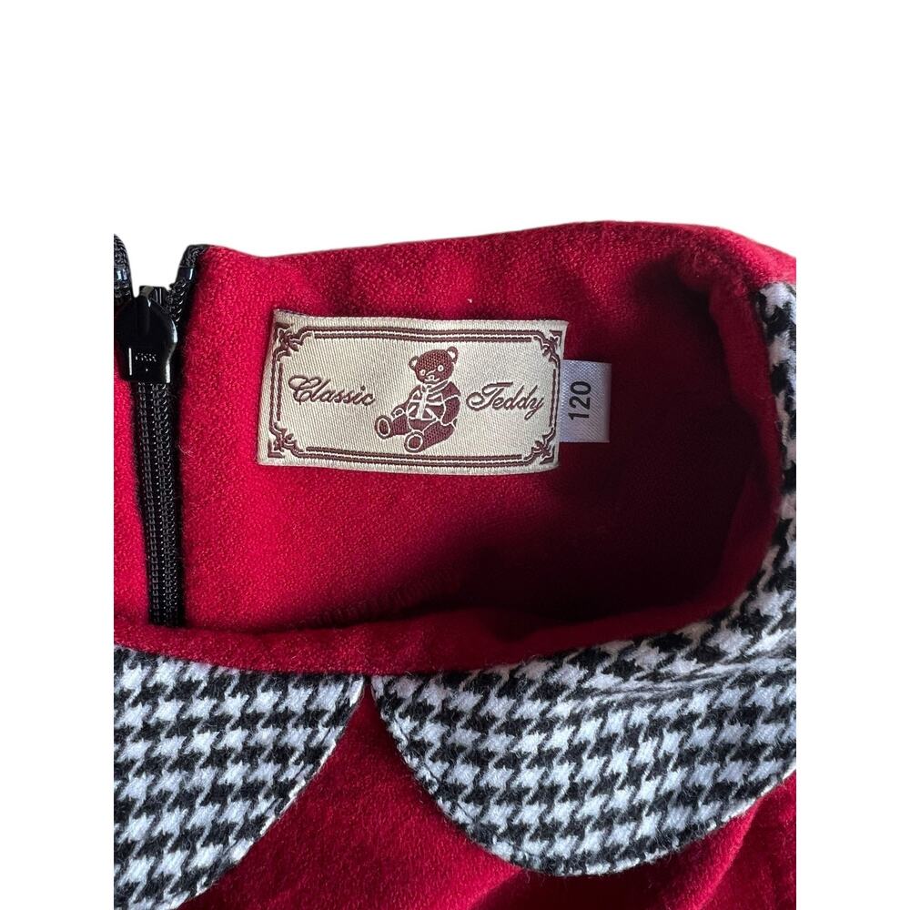 Classic Teddy Red Holiday Fleeced Girls Kids Collared Cap Sleeves Dress Size 6 - Picture 6 of 8